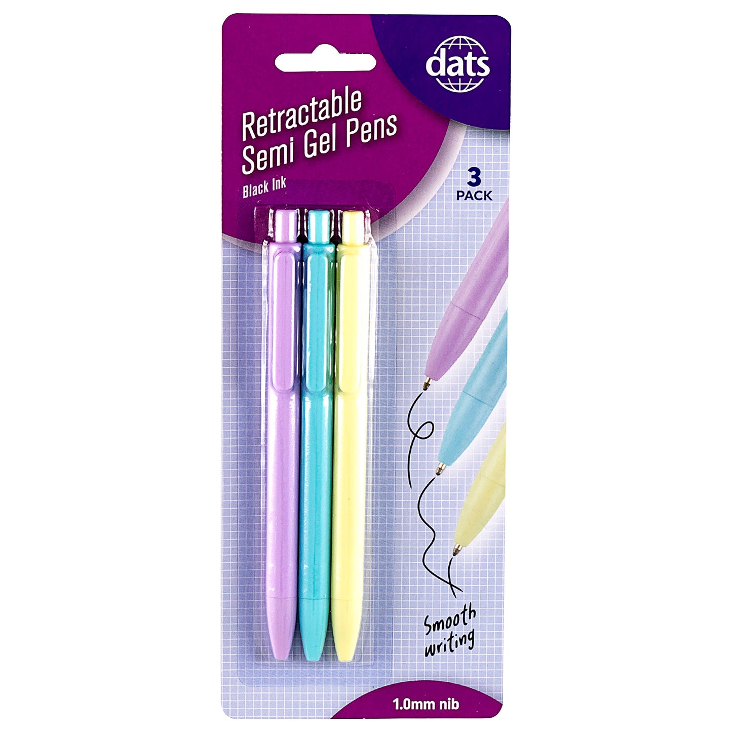 Retractable Pastel Semi Gel Pens 3pk