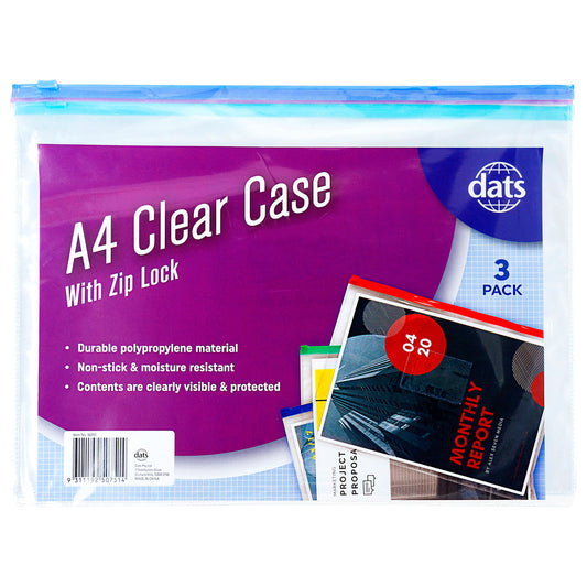 Case Zip A4 Clear 3pk