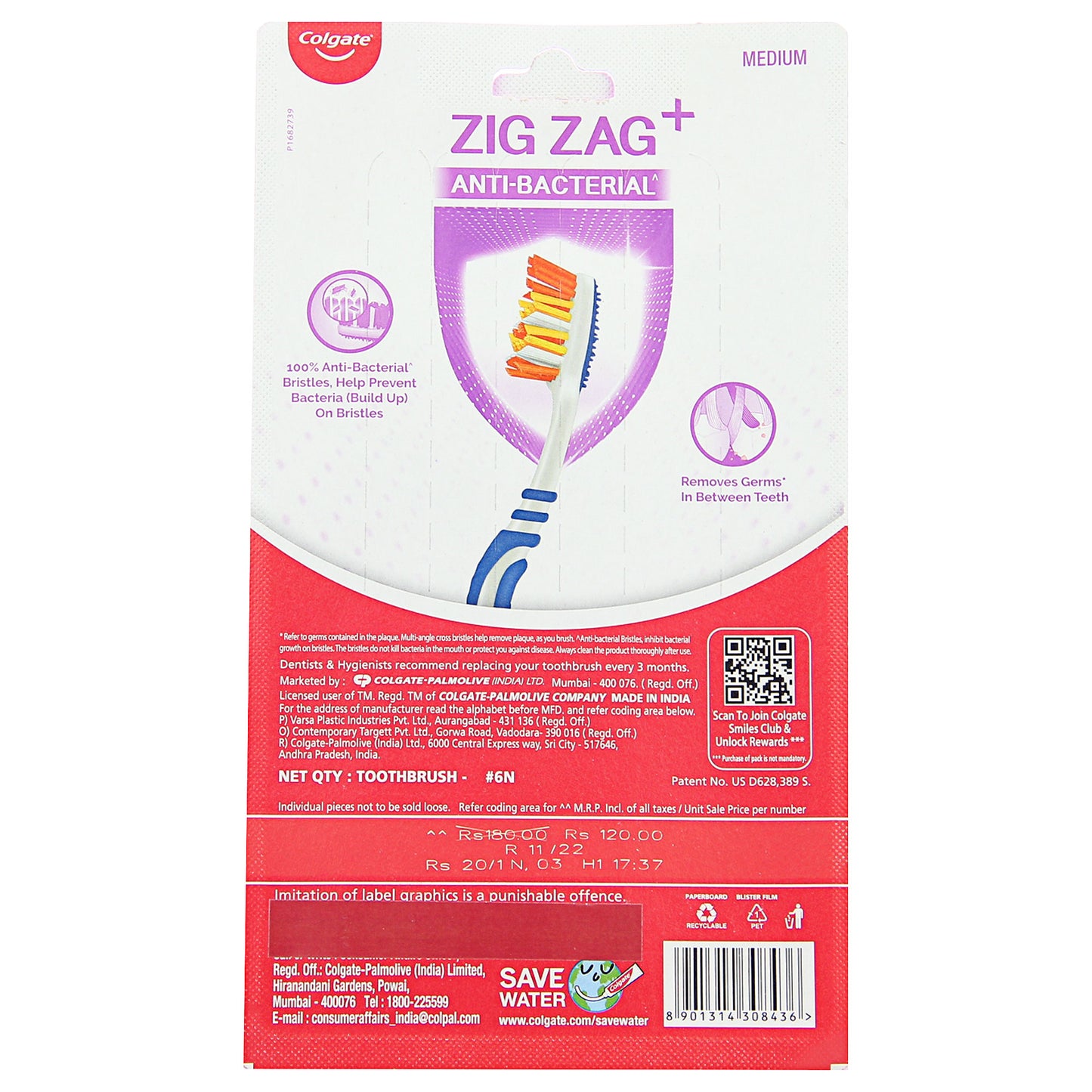 Colgate Zig Zag Toothbrush Medium 6pk