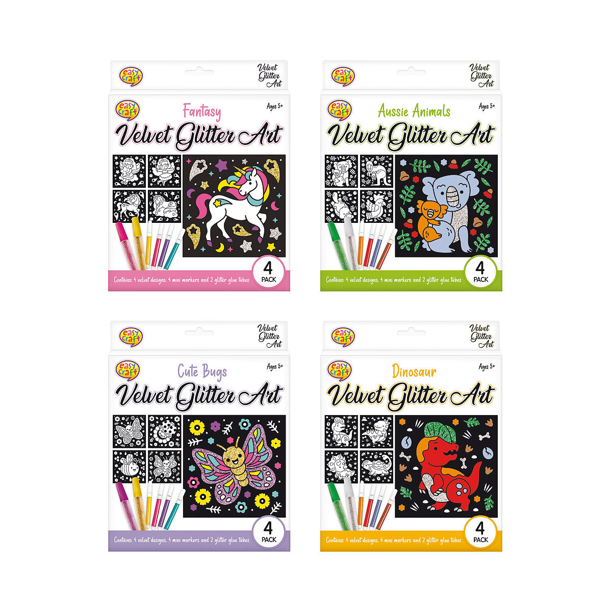 Velvet Glitter Art Kit 4pk Assorted The Reject Shop