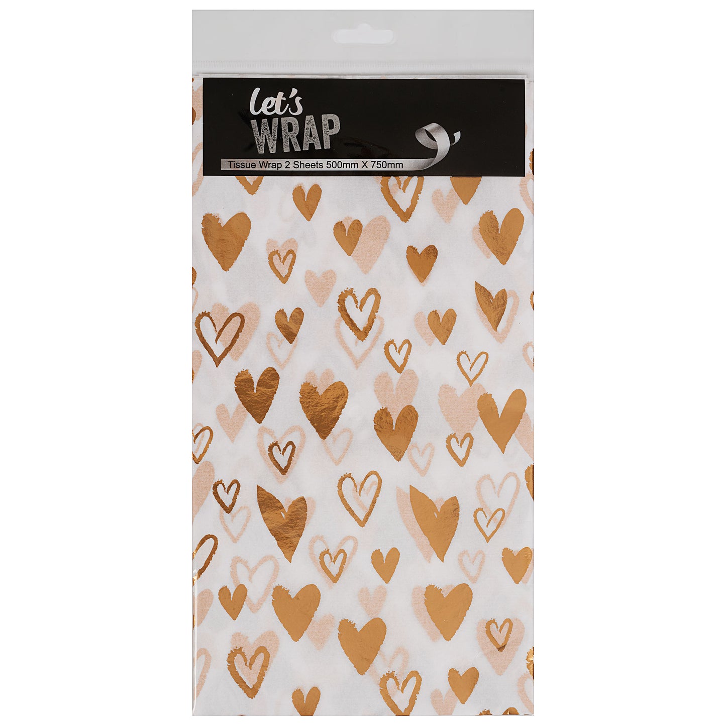 Tissue Paper Metallic Foil Hearts 50x75cm 2pk