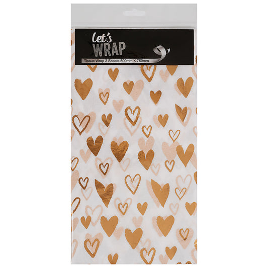 Tissue Paper Metallic Foil Hearts 50x75cm 2pk