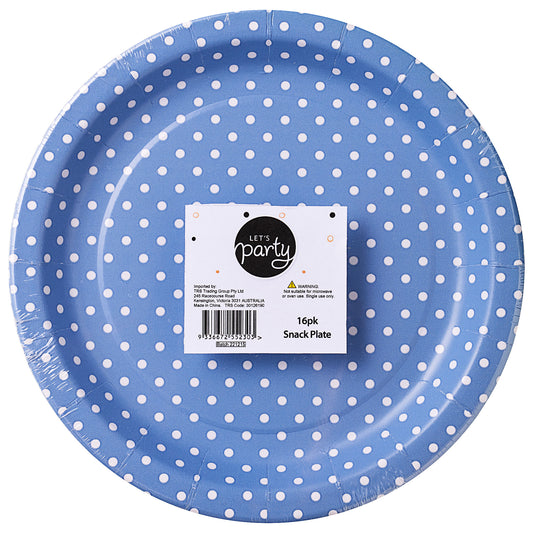 Snack Plate Blue Spot Print 16pk