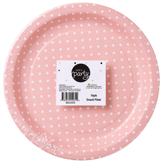 Snack Plate Pink Spot Print 16pk