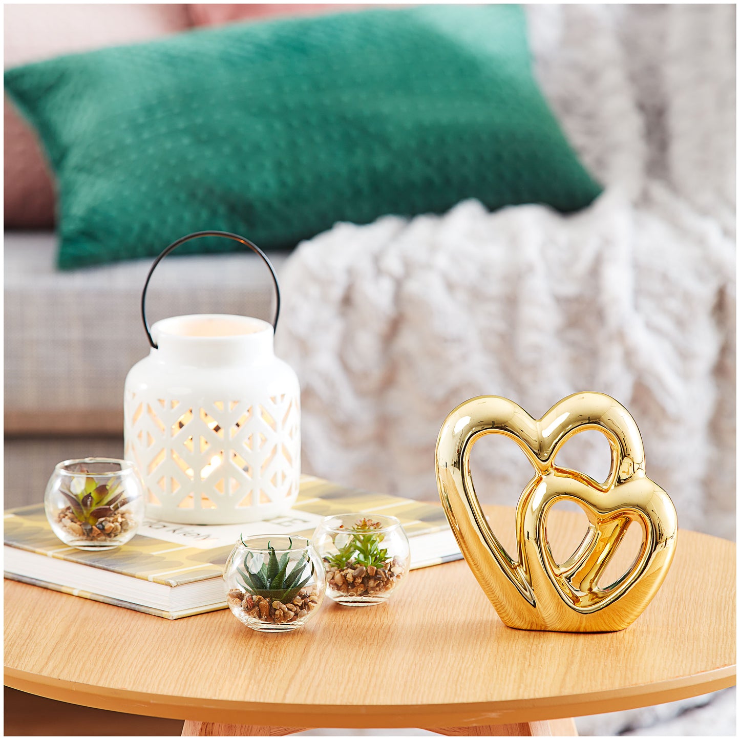 Metallic Two Hearts Ornament Gold/Silver