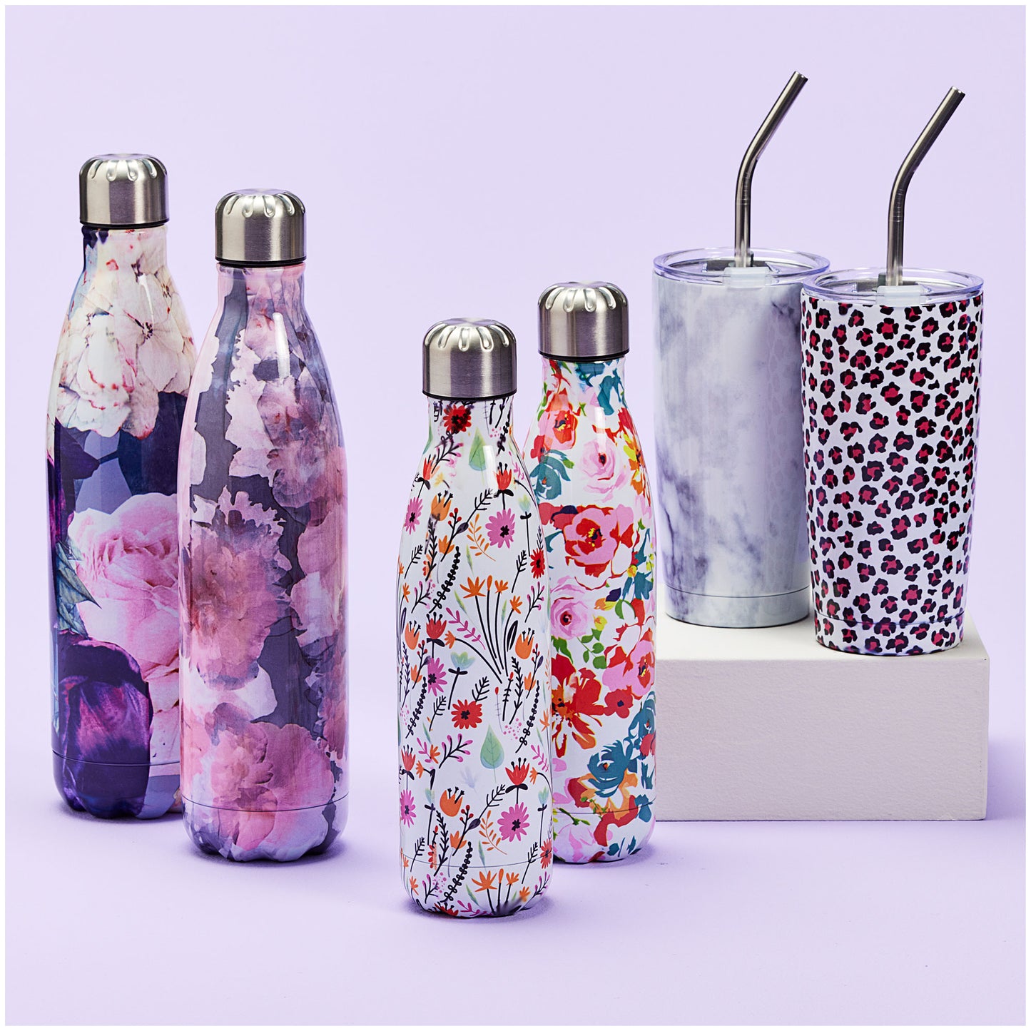 Double Walled Smoothie & Coffee Cup Pink Leopard
