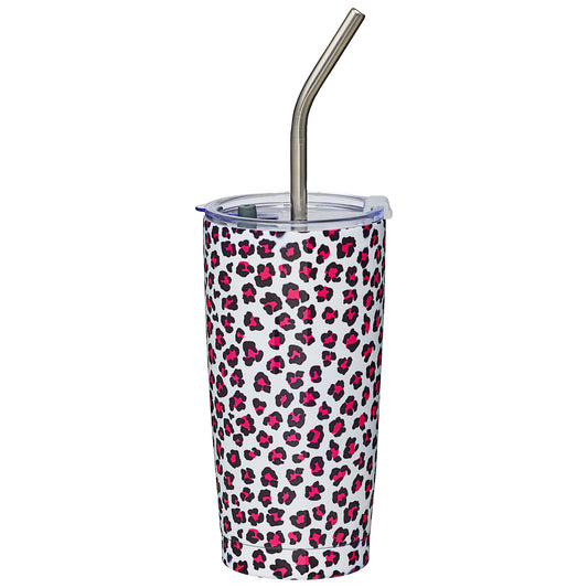 Double Walled Smoothie & Coffee Cup Pink Leopard