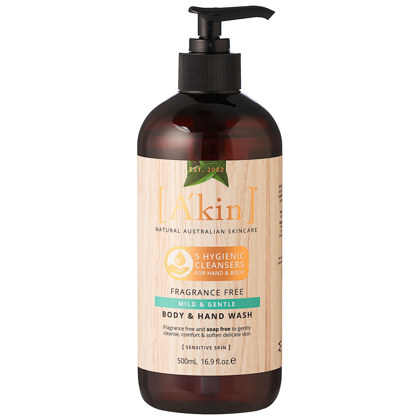 Akin Body & Hand Wash Fragrance Free 500mL
