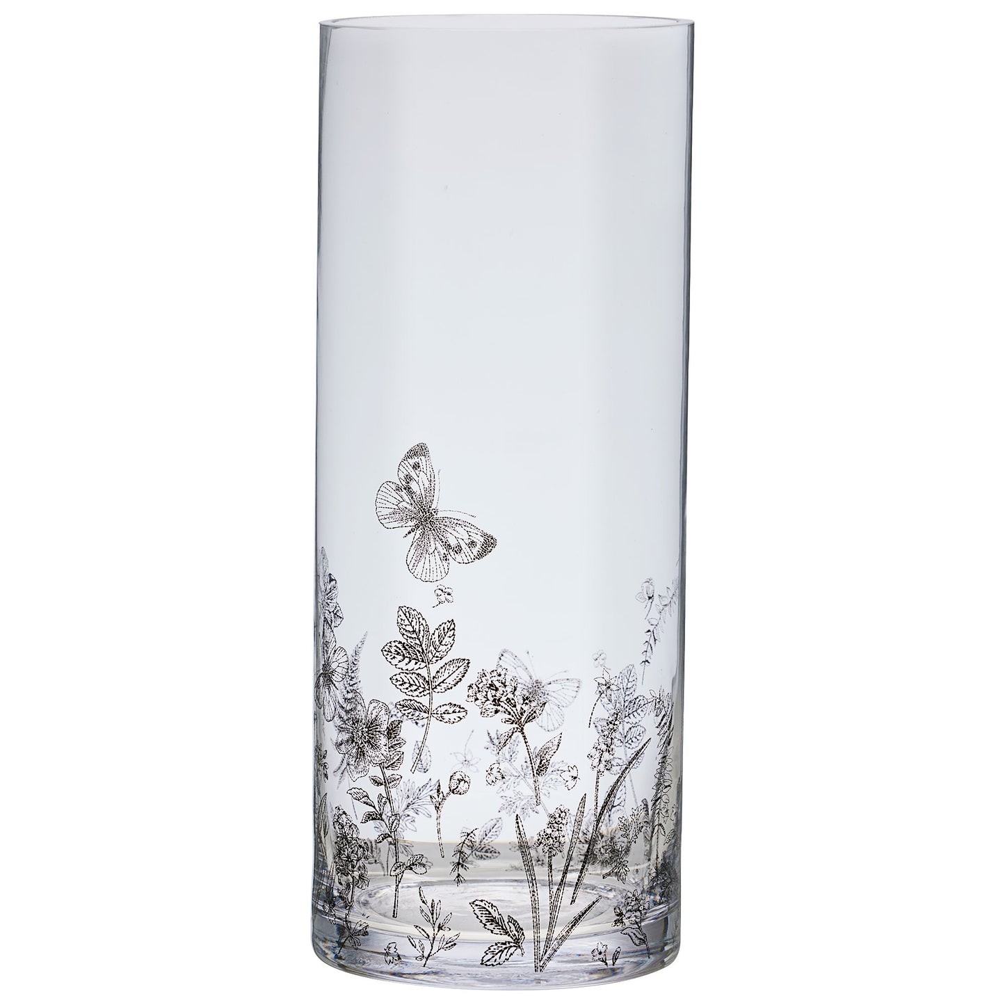 Printed Butterfly Decal Glass Vase 25cm