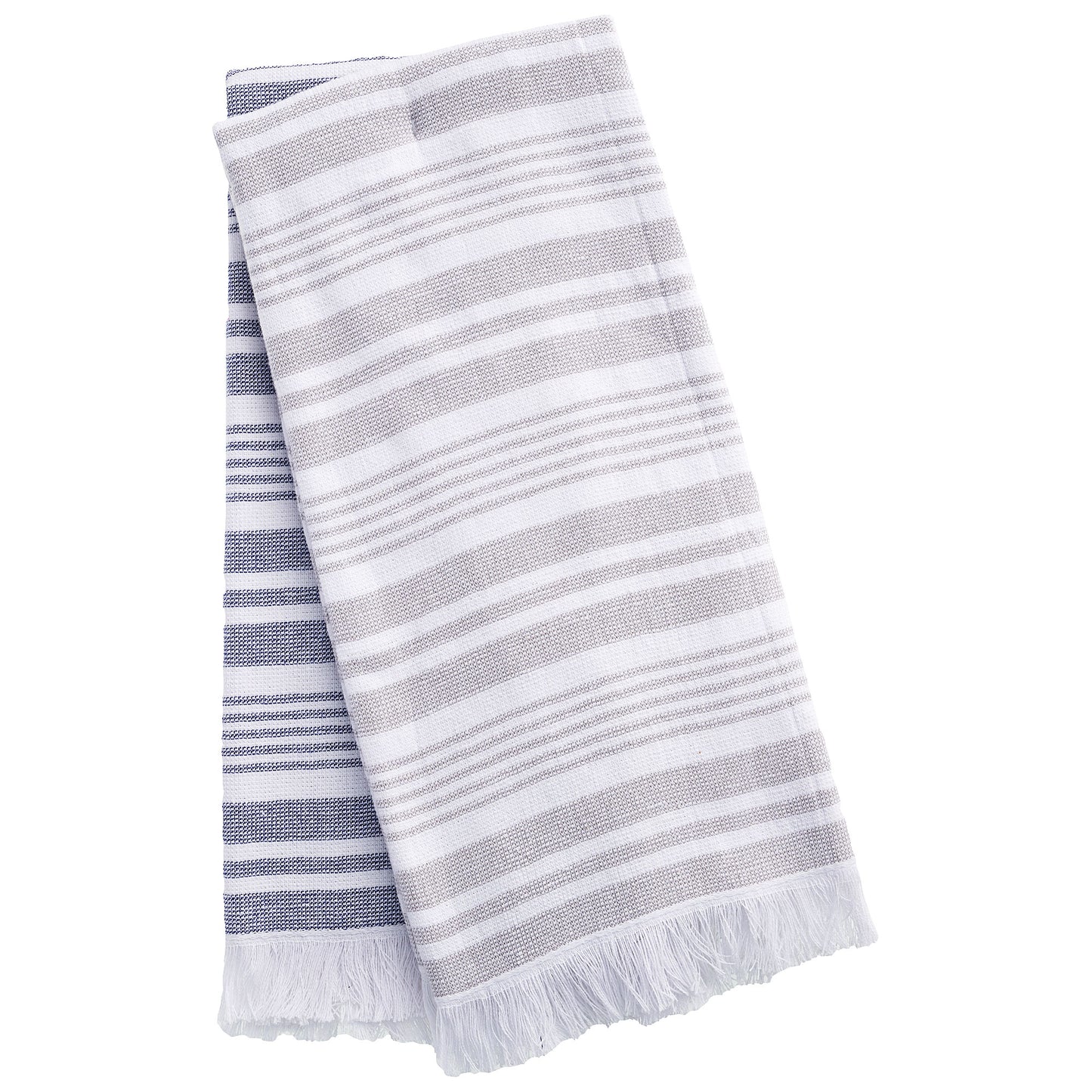 Striped Tea Towel with Fringe 2pk Grey/Blue