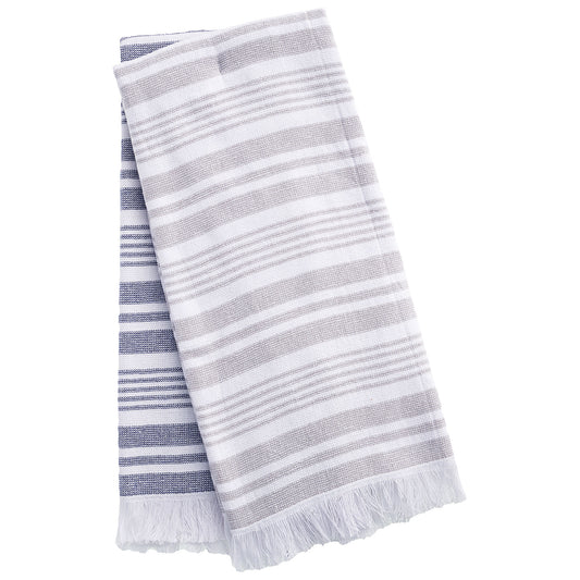 Striped Tea Towel with Fringe 2pk Grey/Blue