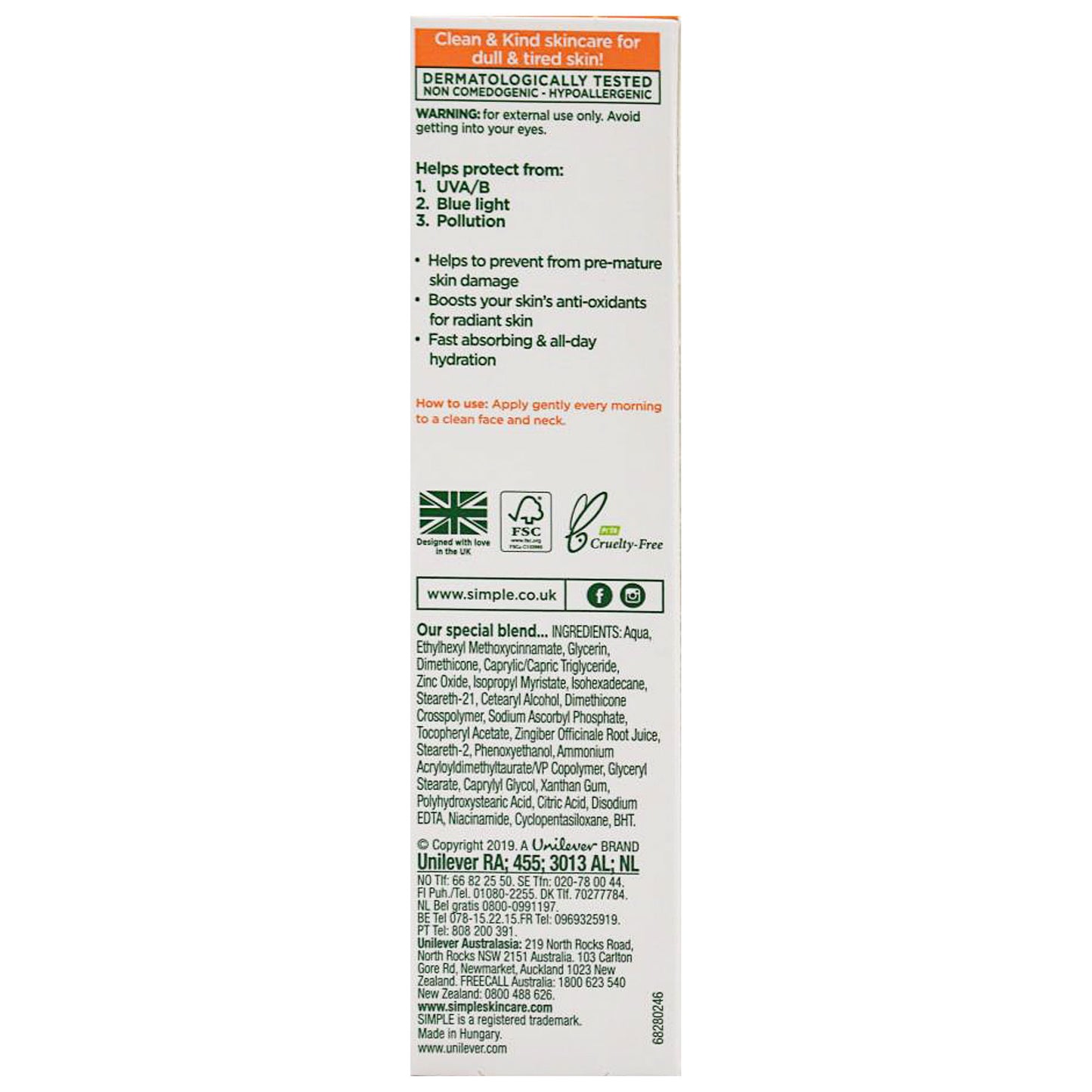 Simple Triple Protect Moisturiser Spf15