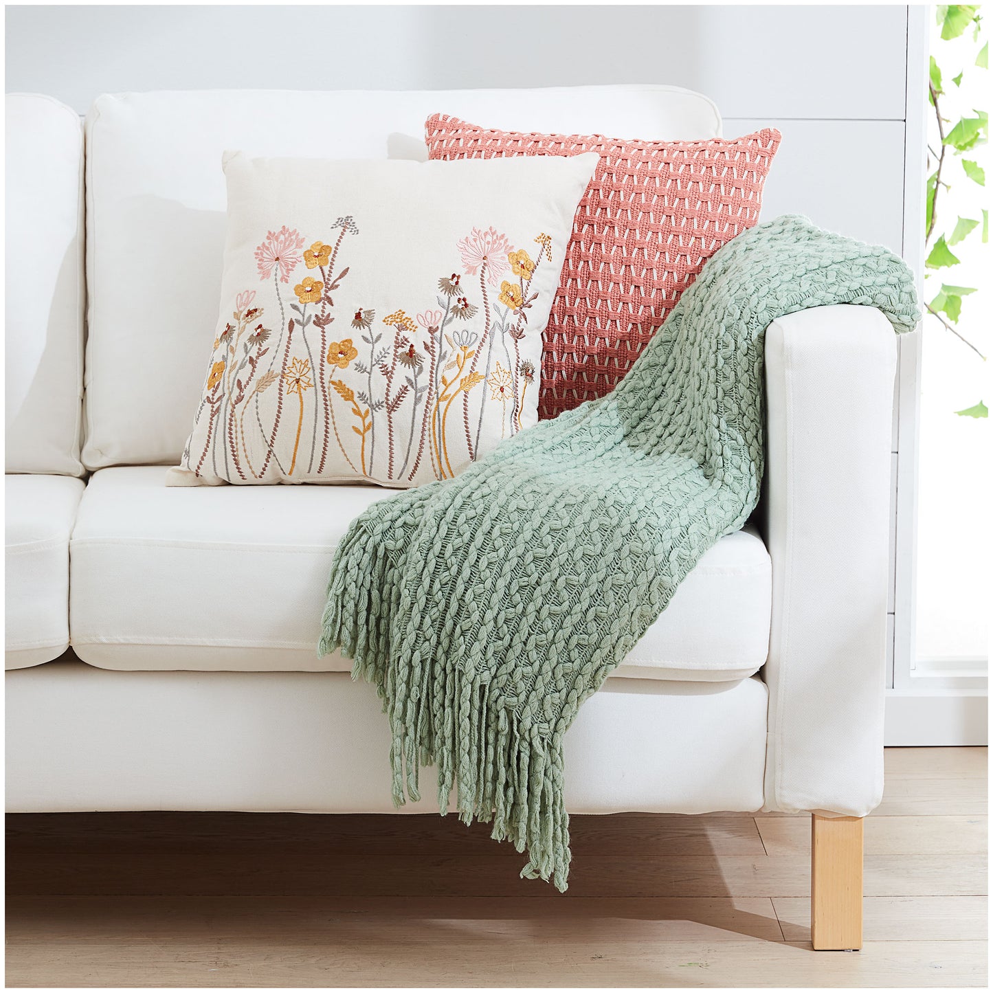 Cross Hatch Cushion Green/Pink 42x42cm