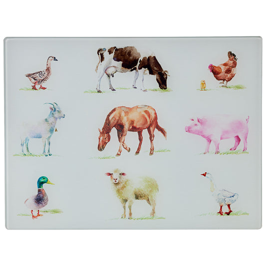 Farm Animals Glass Cutting Board