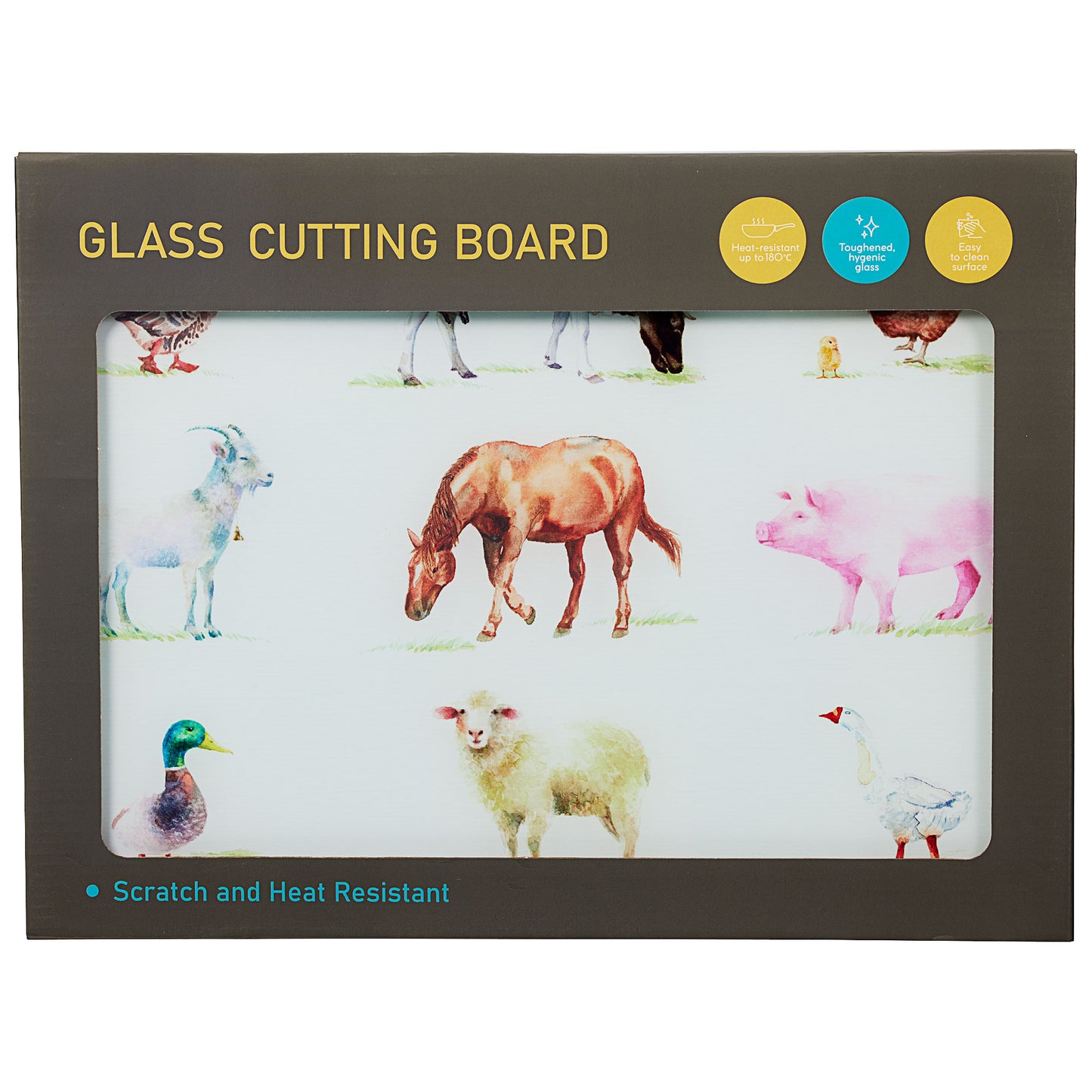 Farm Animals Glass Cutting Board