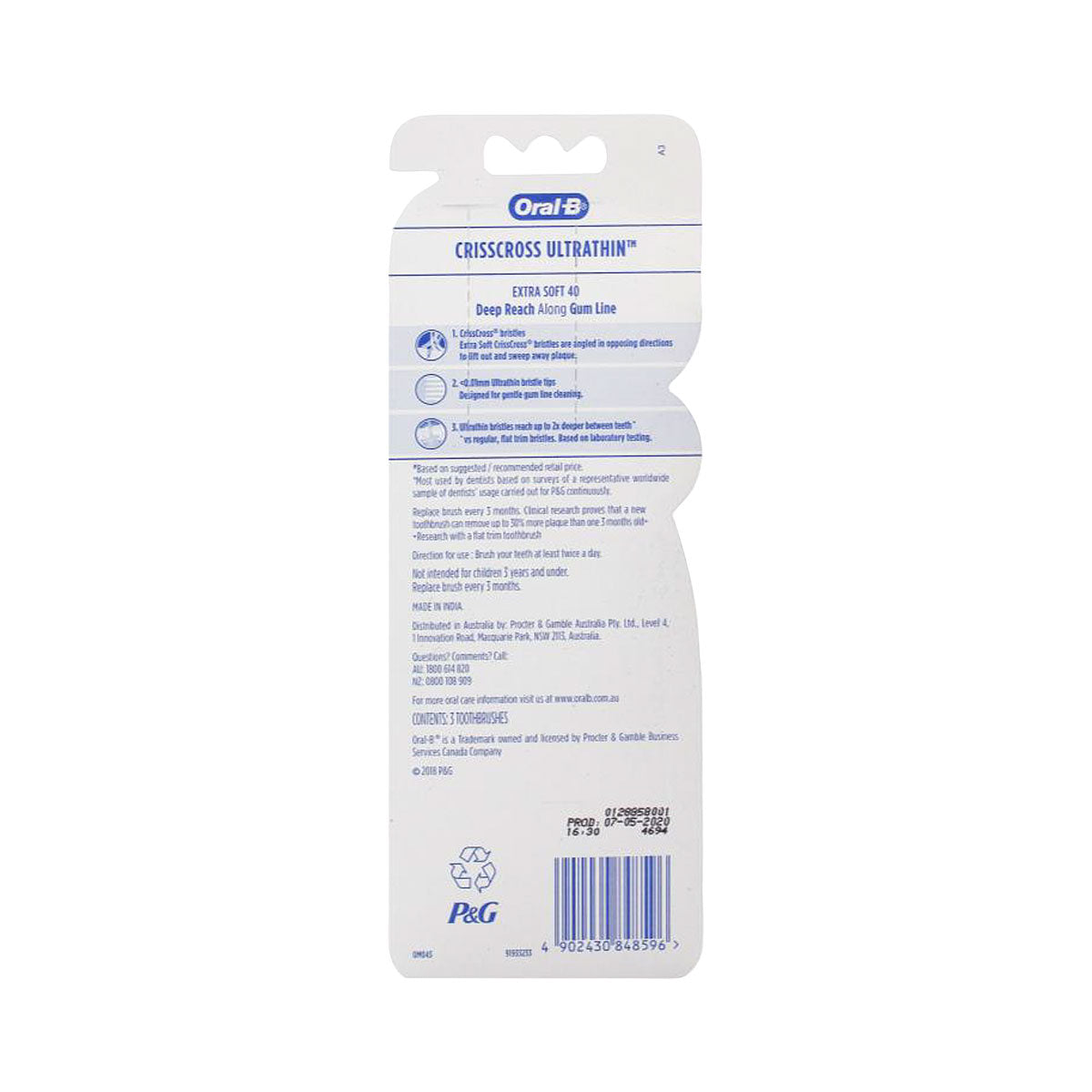 Oral B Toothbrush Criss-Cross Thin Extra Soft 3pk
