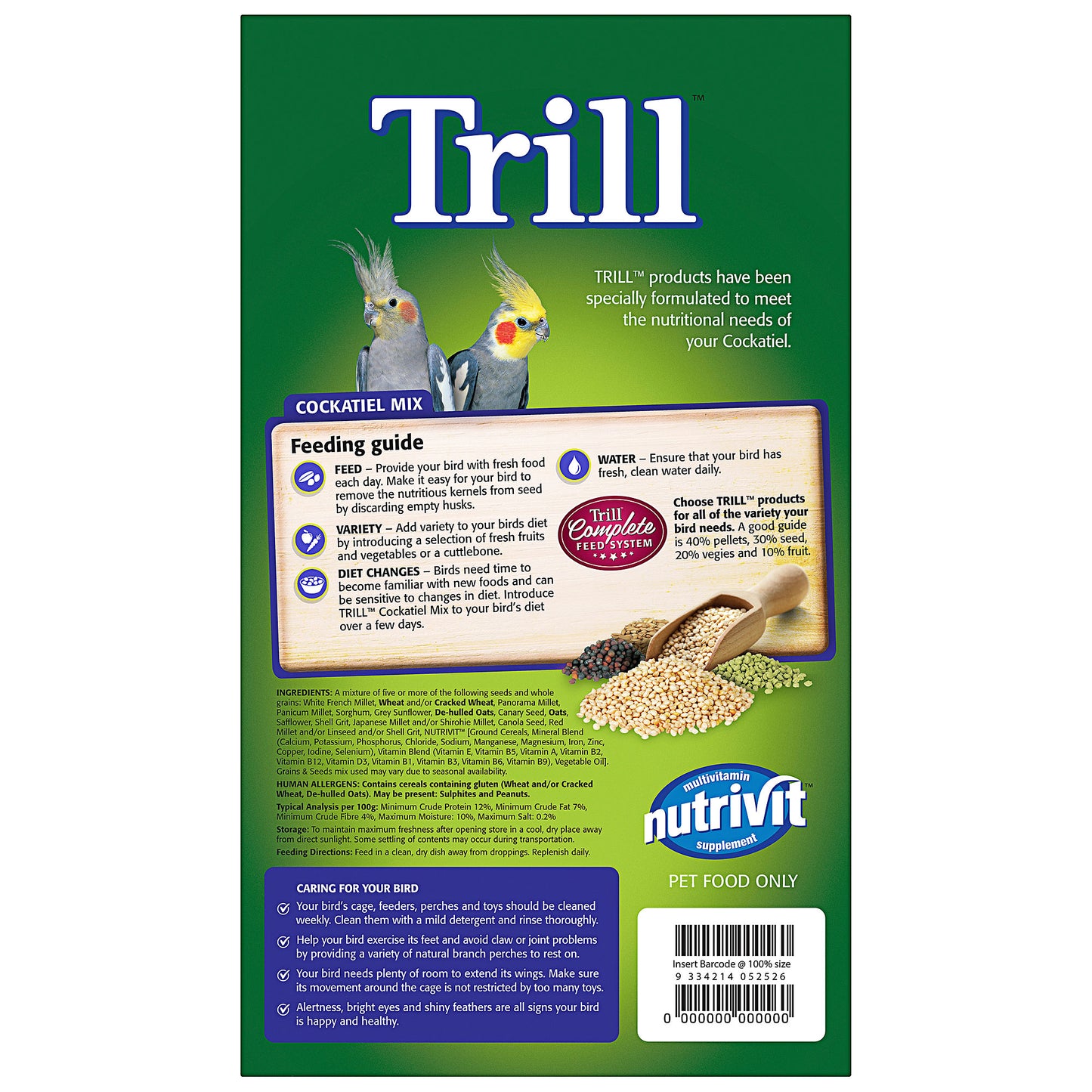 Trill Cockatiel Mix 1.8kg