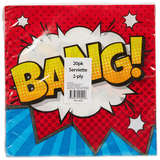 Superhero Napkin 2ply 33x33cm 20pk
