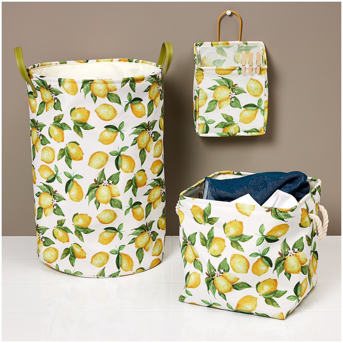 Storage Cube with Handle Printed Lemons 32cm