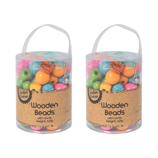 Wooden Colour Beads With Cords 120g