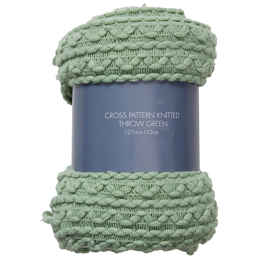 Cross Pattern Knitted Throw Green/Charcoal