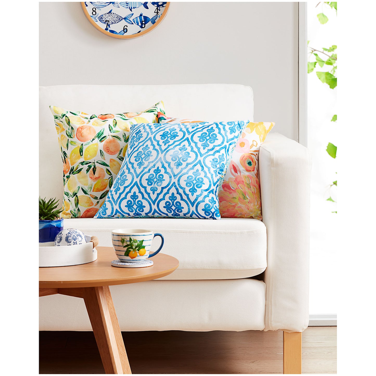 Printed Cushion Olive Leaves/Mosaic 40cm