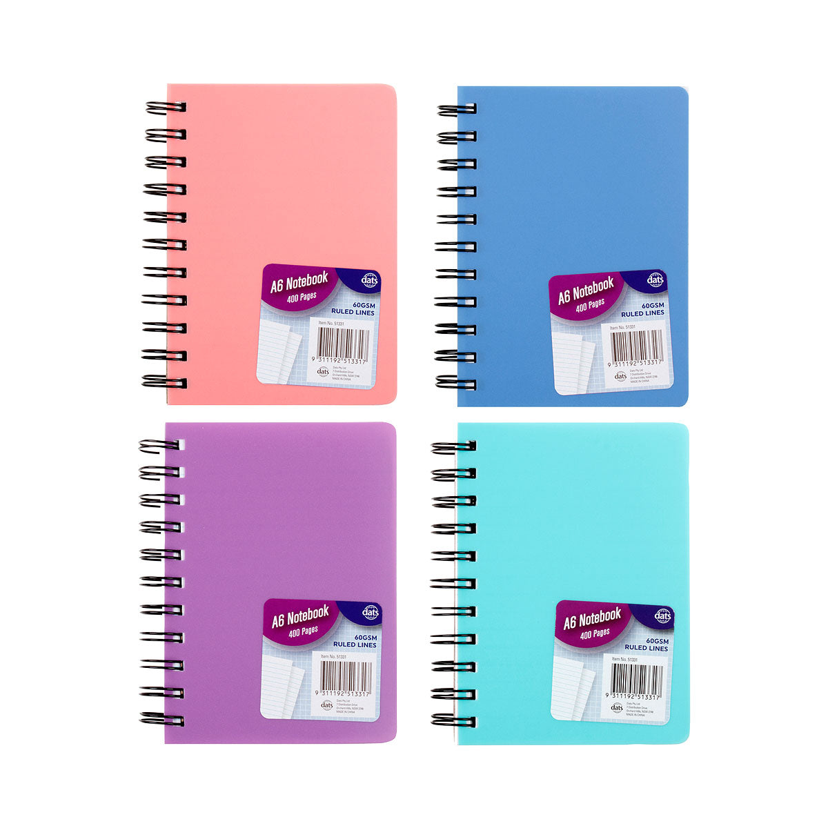 Notebook Basic PP A6 400pg Assorted Colours