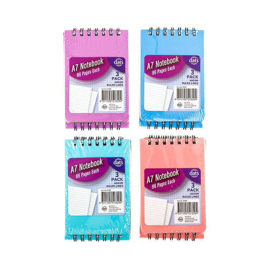 Notebook Basic PP A7 Pocket 96pg 3pk Assorted Colours