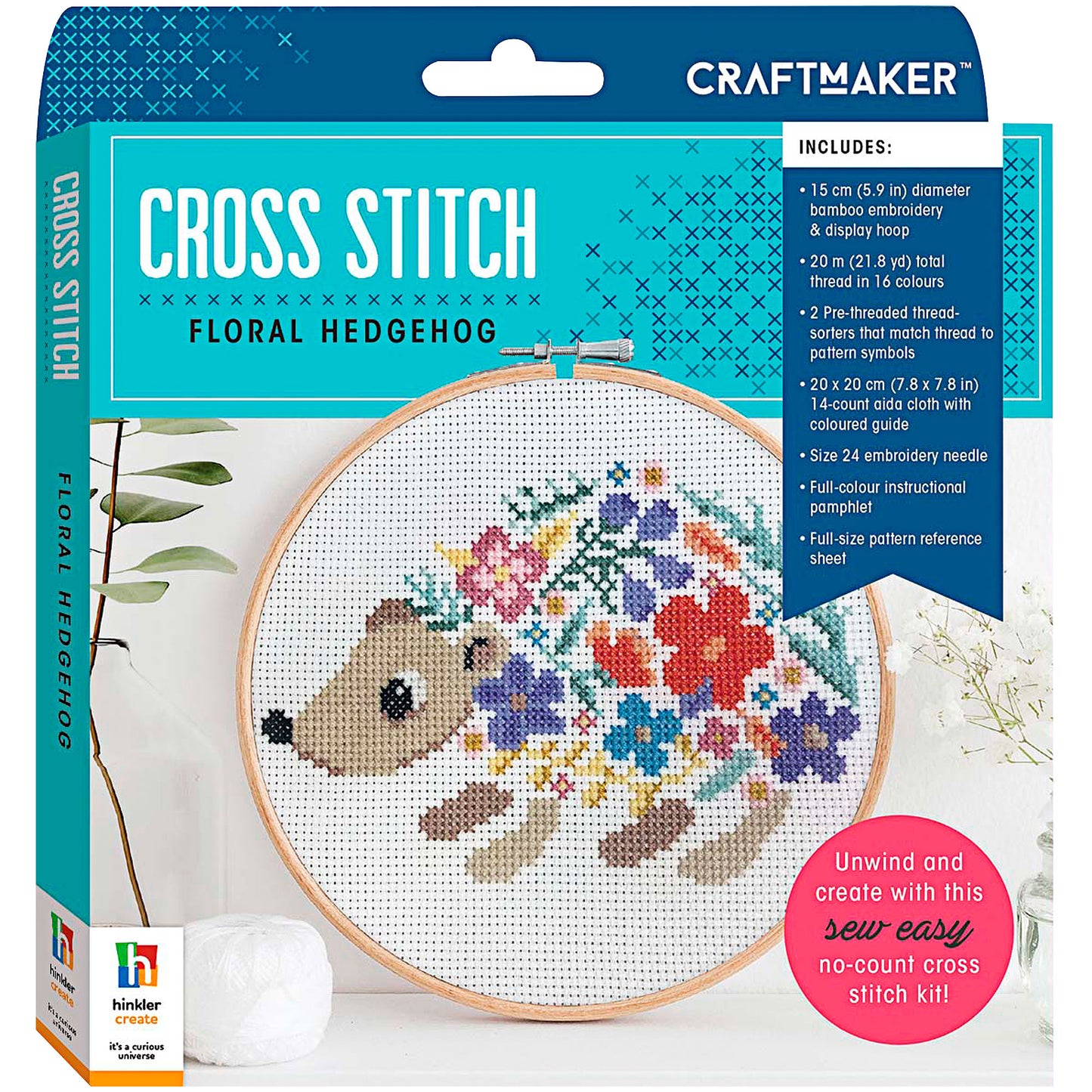 Craft Maker Cross-stitch Kit: Floral Hedgehog