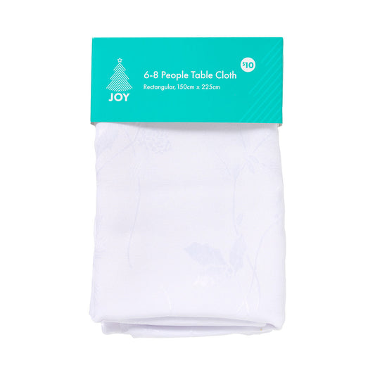 Christmas Jacquard Tablecloth Holly White 150 x 225cm