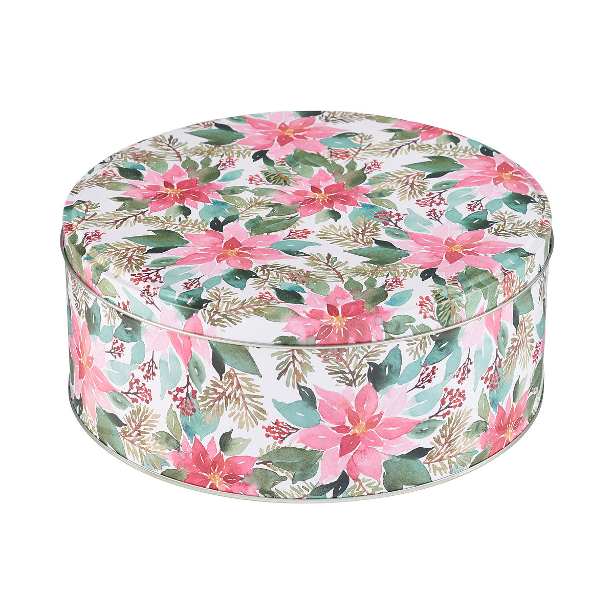 Round Tin Poinsettia & Tree 25cm
