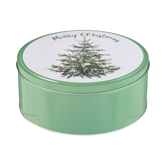 Round Tin Poinsettia & Tree 25cm