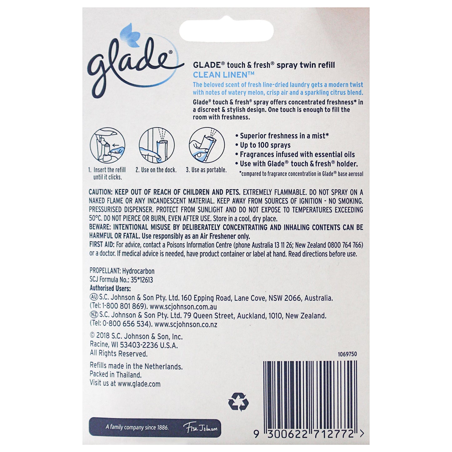 Glade Touch & Fresh Refill Linen 9g 2pk