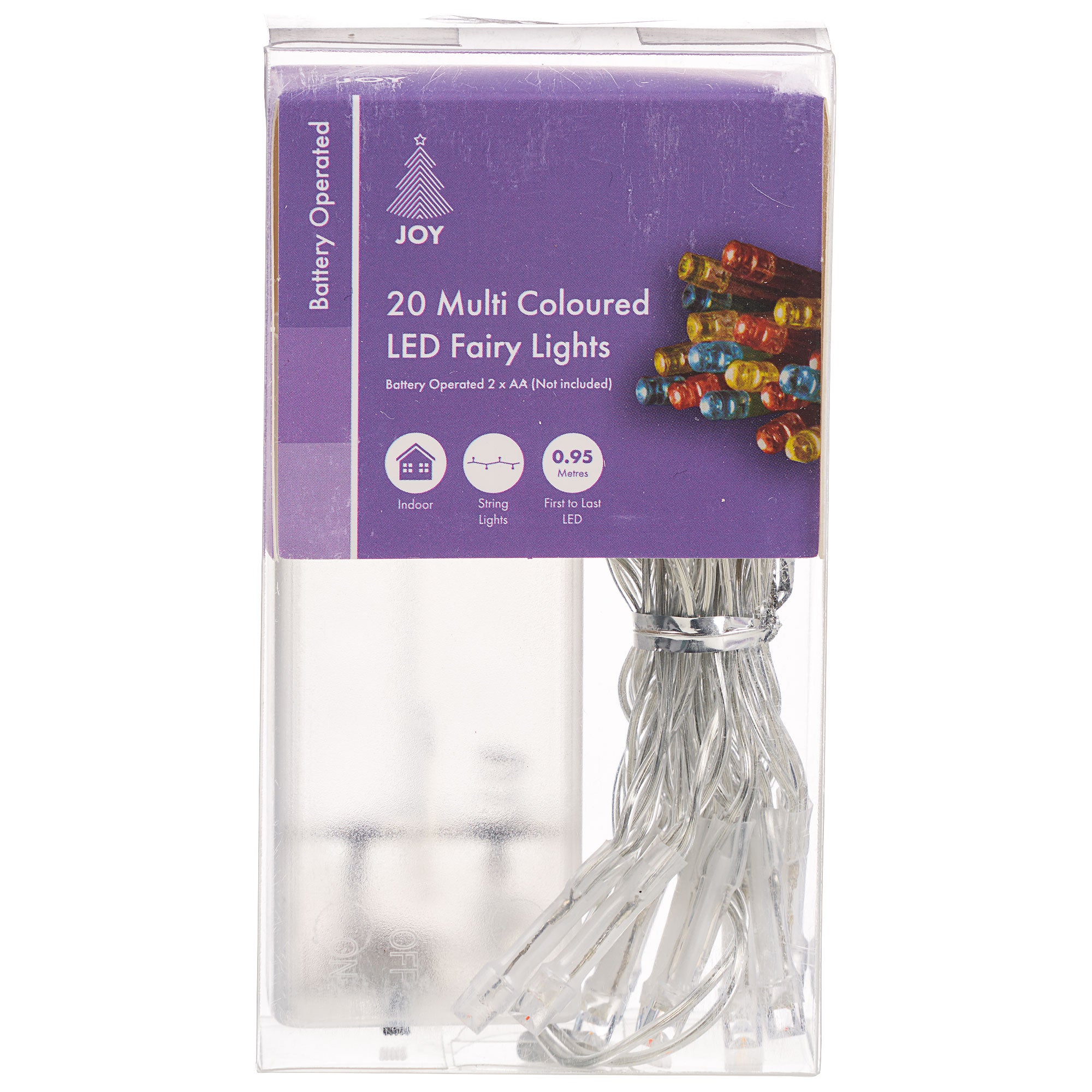 BatteryOperated LED MultiColoured Fairy Lights 20pk Assorted The