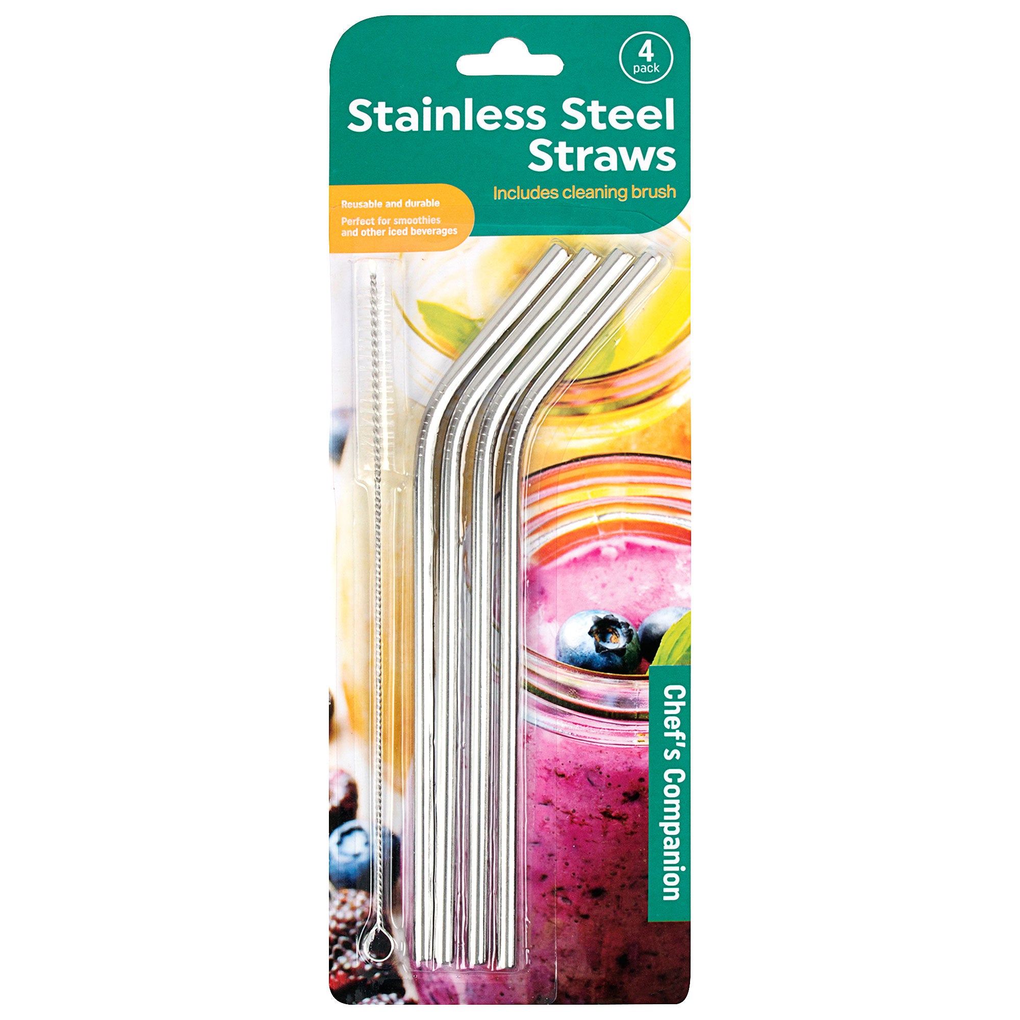 Stainless Steel Drinking Straws with Brush 4pk The Reject Shop