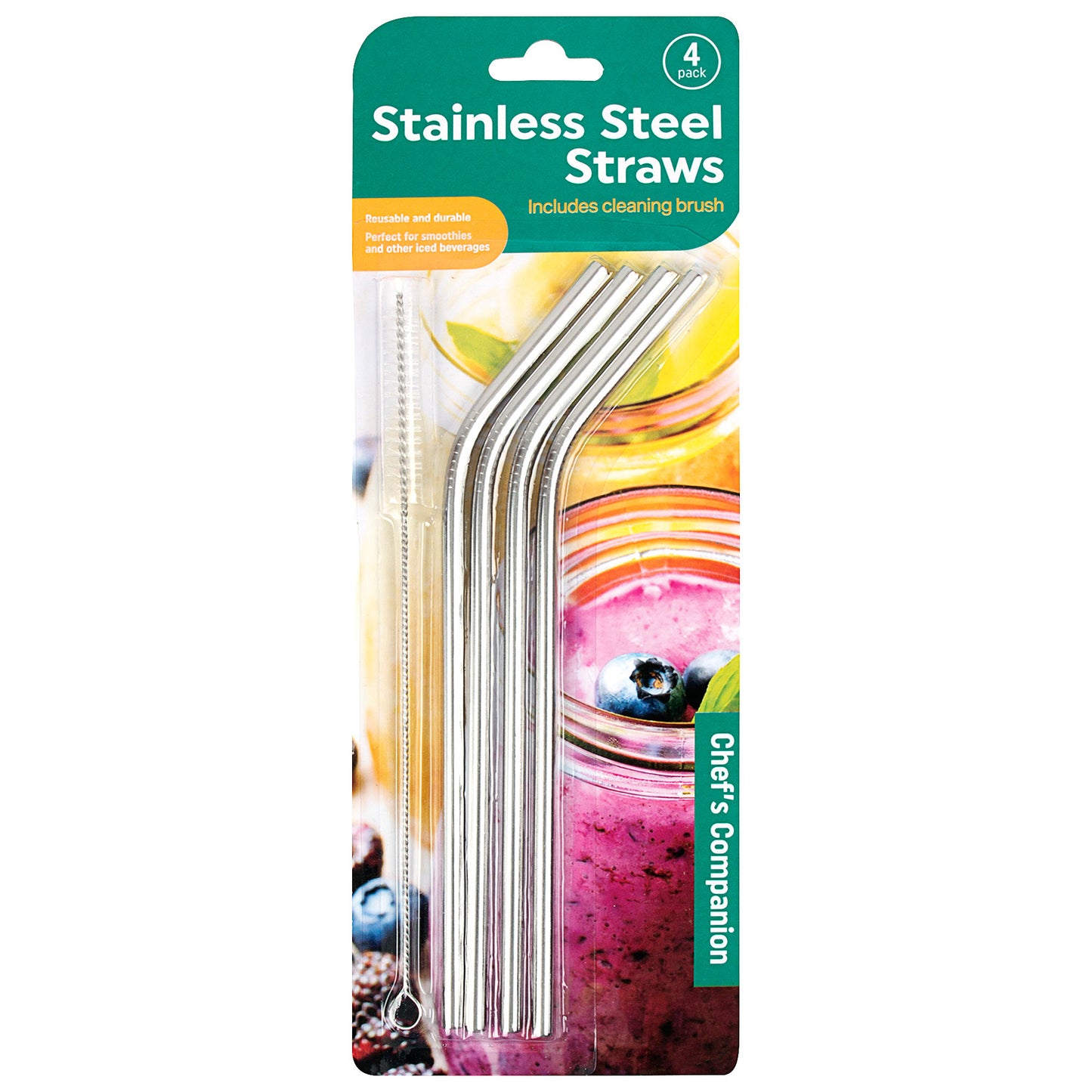 Stainless Steel Drinking Straws with Brush 4pk