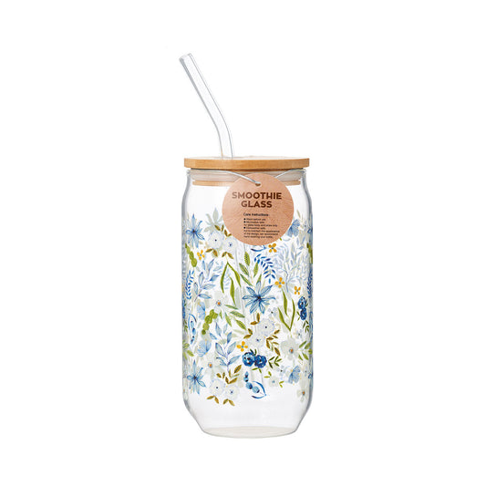 Flowers Smoothie Glass 500mL Blue