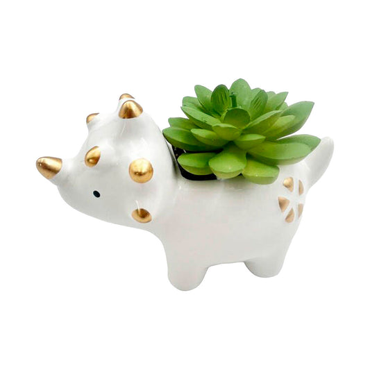 Ceramic Triceratops Planter With Succulent