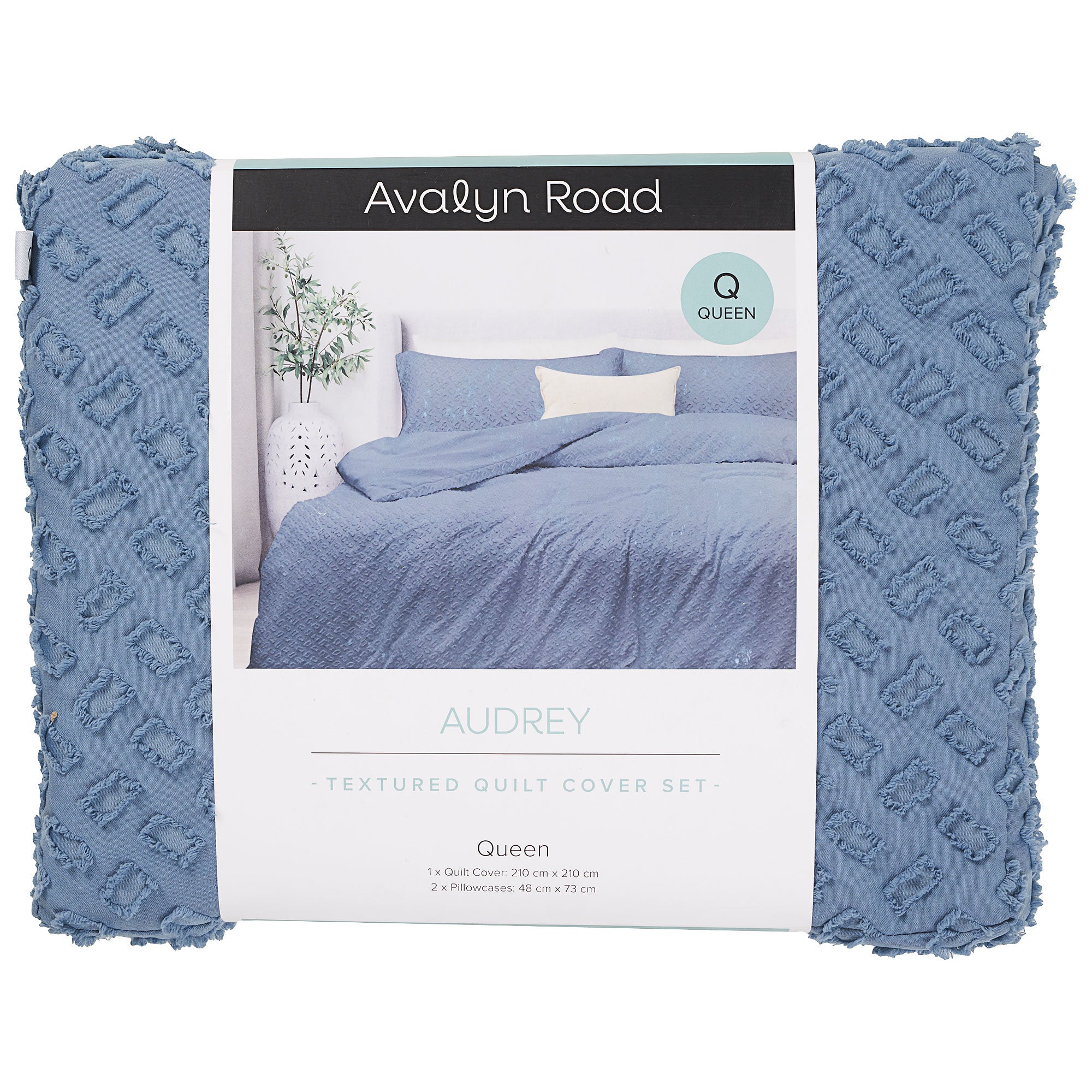 Avalyn Road Audrey Textured Quilt Cover QB Blue/Teal The Reject Shop