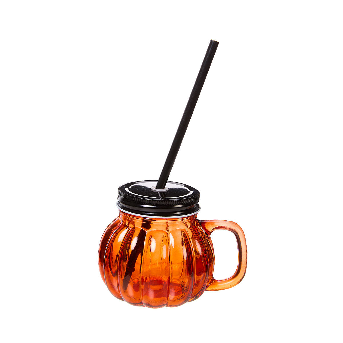 Halloween Glass Pumpkin Cup with Straw Orange