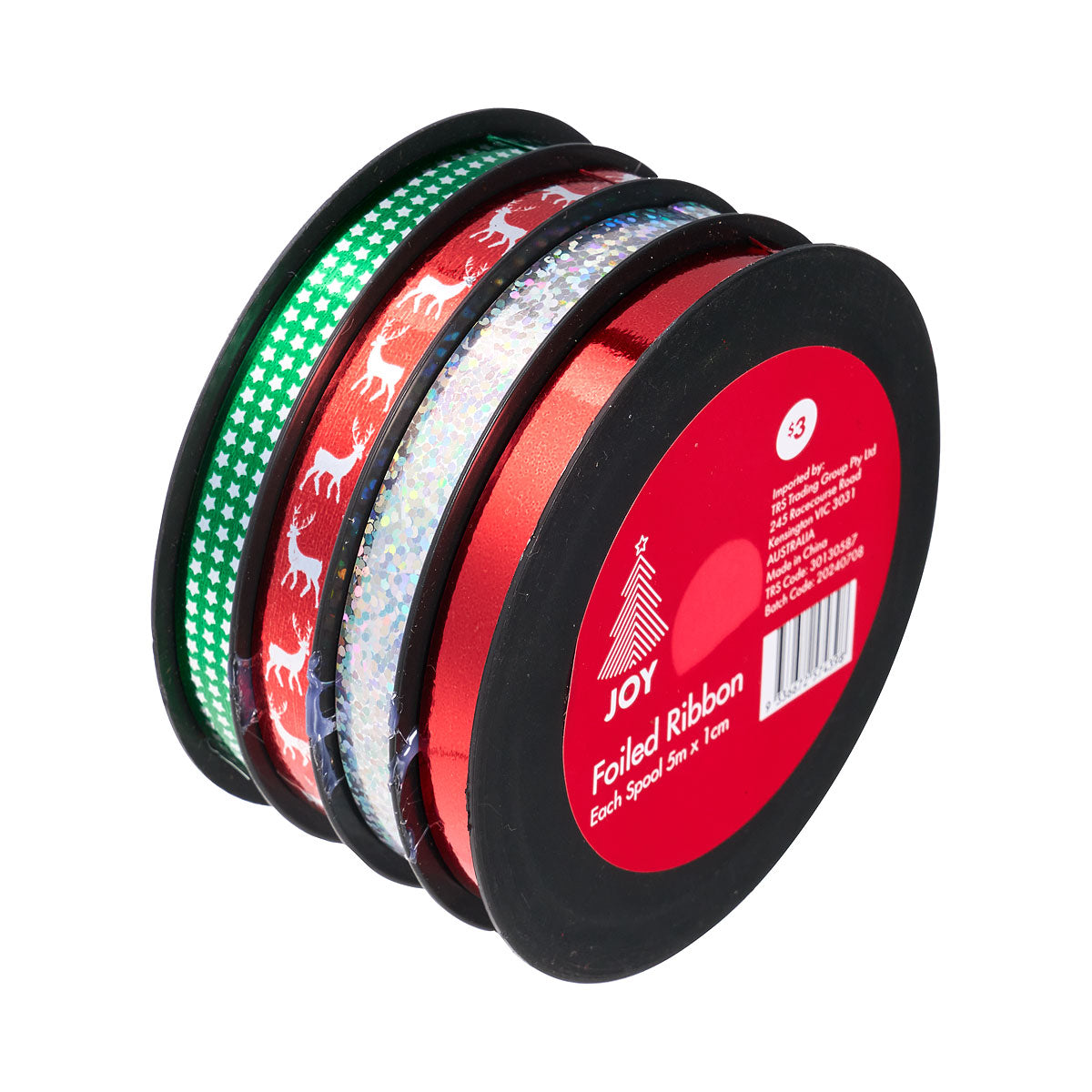 Christmas Foiled Ribbon 4pk Assorted