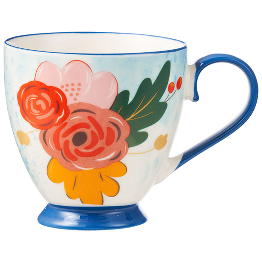 Floral New Bone Mug 400mL Blue