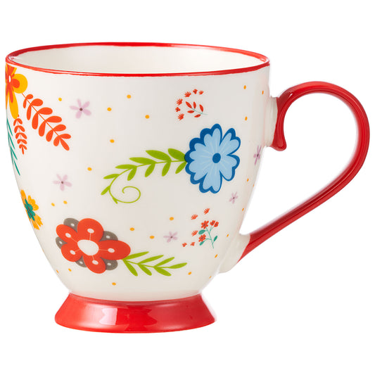 Floral New Bone Mug 400mL Red