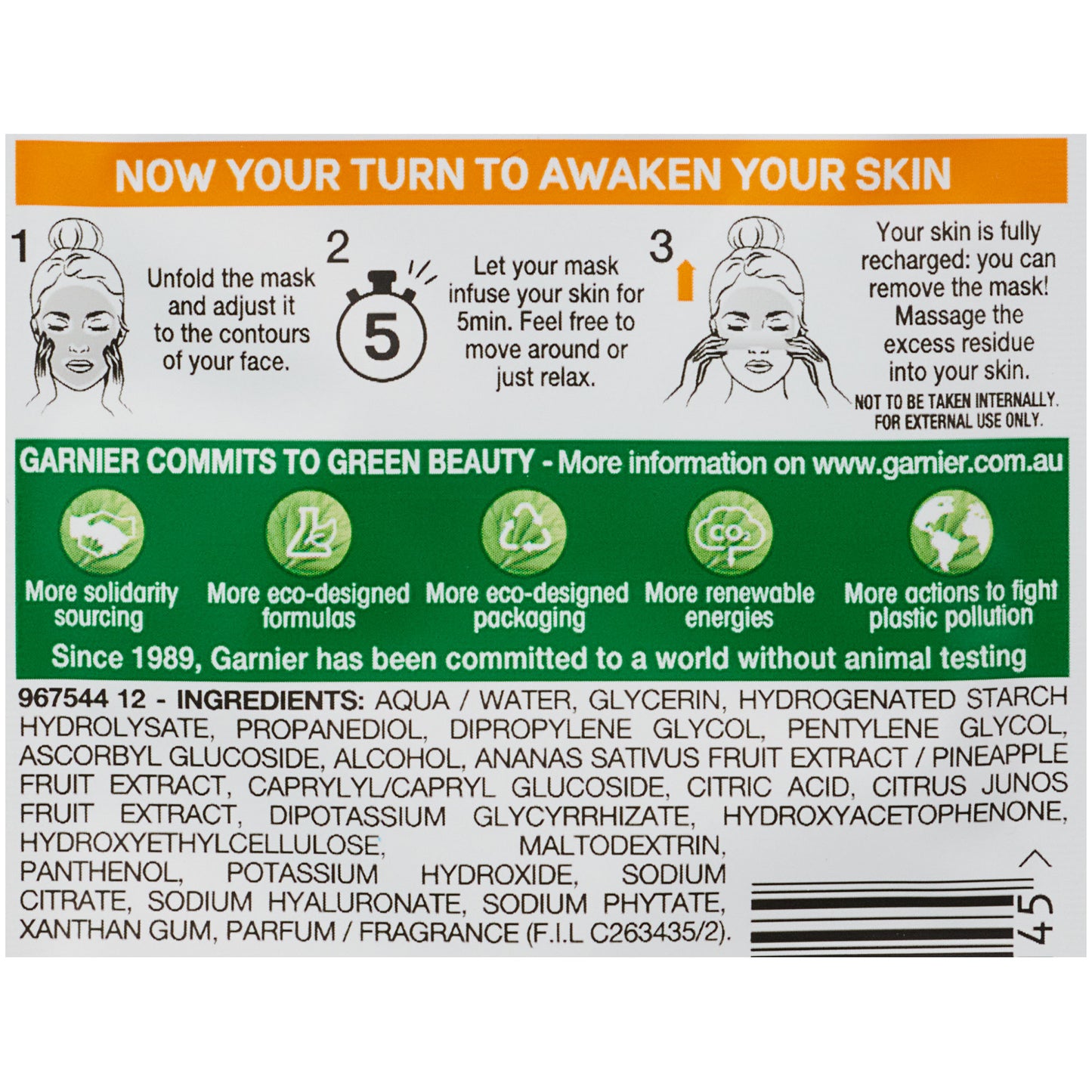 Garnier Skin Active Vitamin C Ampoule Face Mask Pineapple Extract 15g