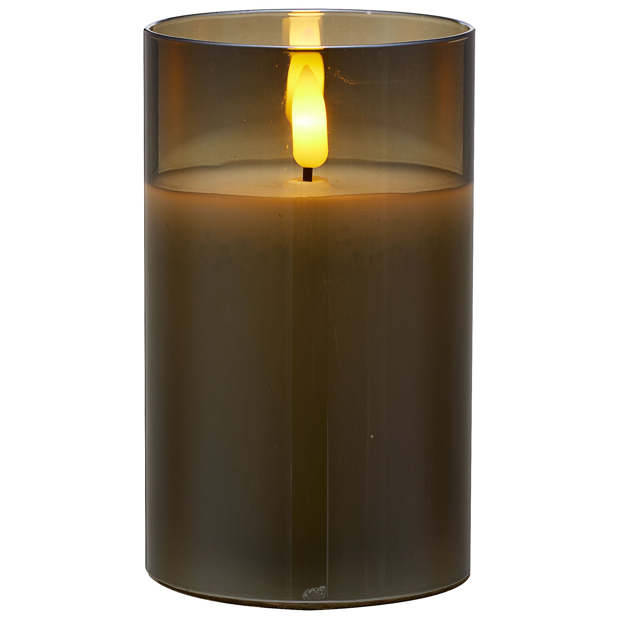 LED Glass Pillar Candle Smoke/Clear 12cm Assorted The Reject Shop