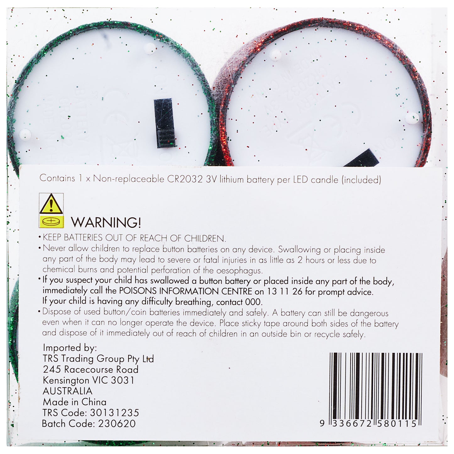 LED Votive Candle Glitter Red/Green 6pk