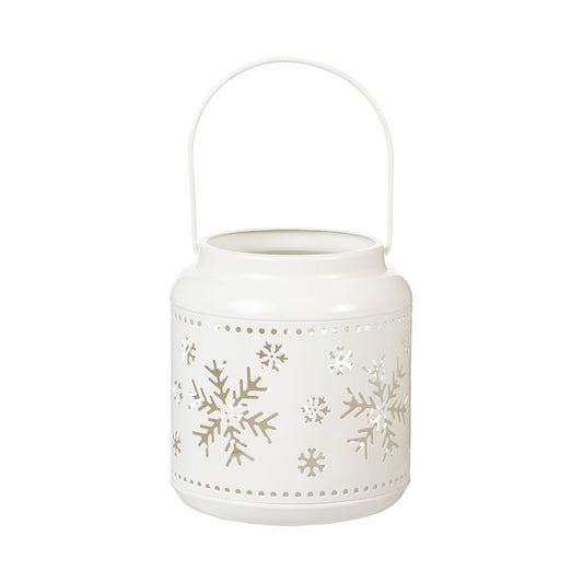 Metal Cut-Out Lantern White Snow/Green Tree