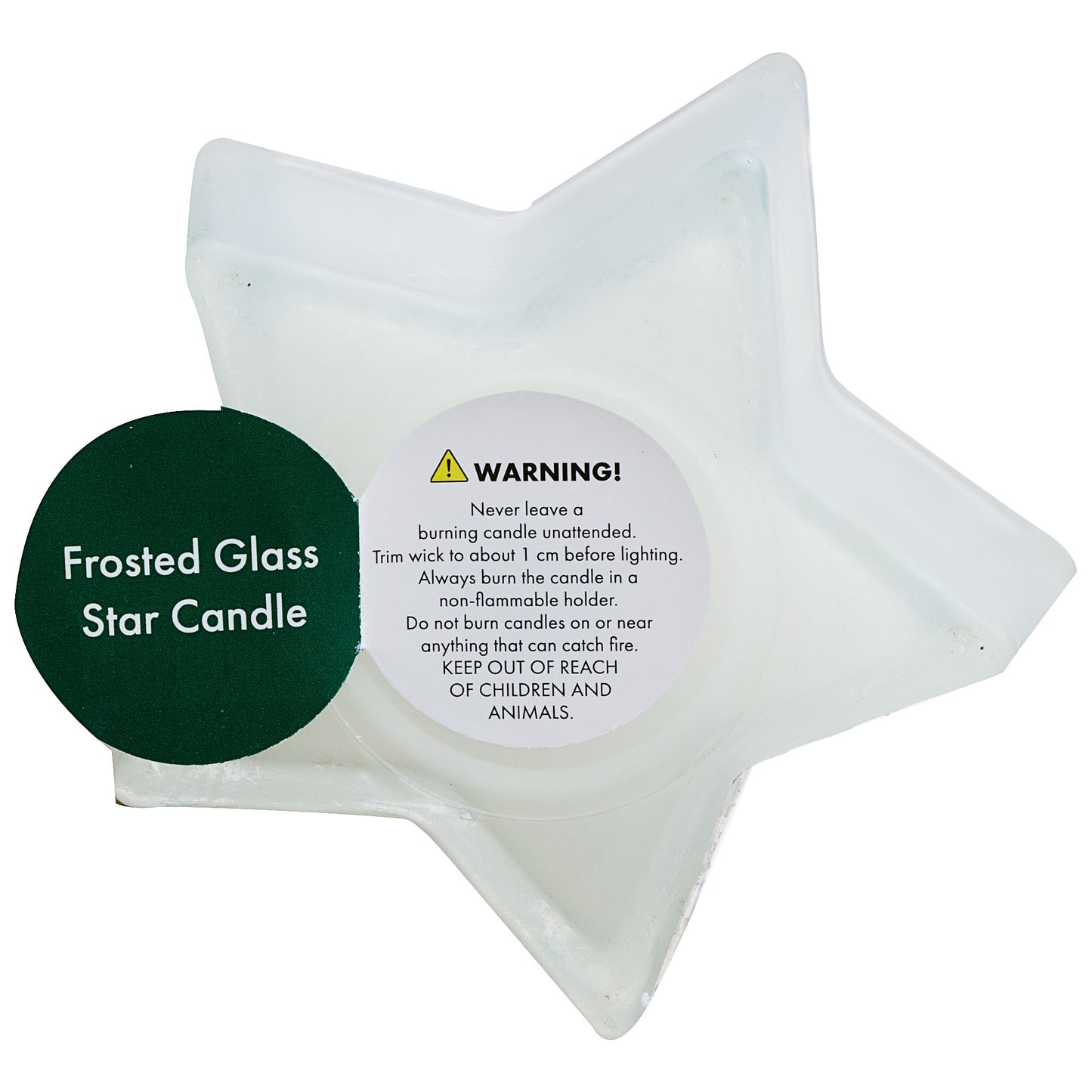 Frost Glass Star Candle White/Red 9cm