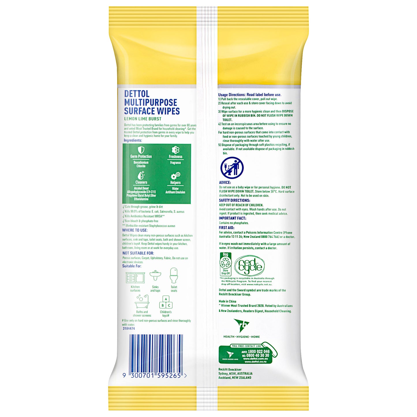 Dettol Multipurpose Wipes Lemon 120pk