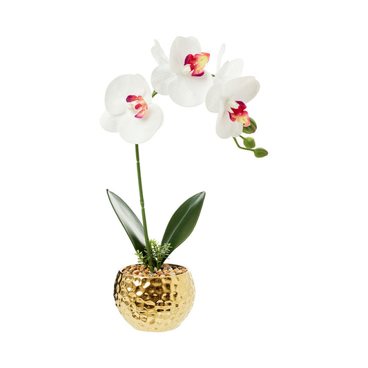 Faux Orchid In Gold Pot